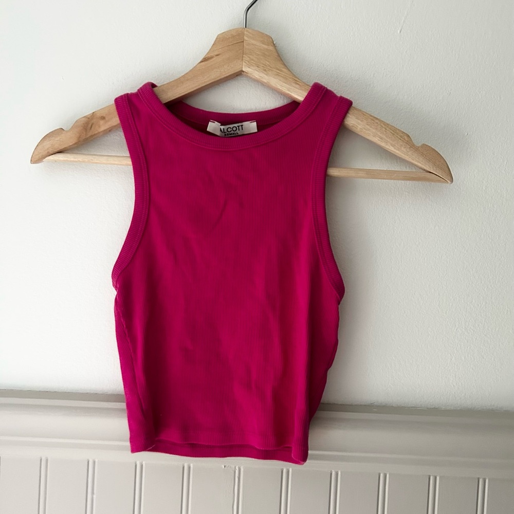 Alcott XS Fuchsia Hot Pink Ribbed Cropped Canotte Tank Top